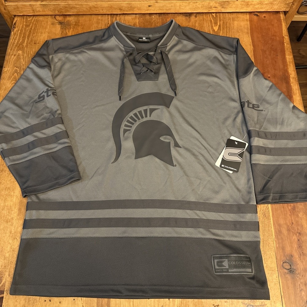 Michigan State Spartans Colosseum Mens Mil Chick Graphite Hockey Jersey Large